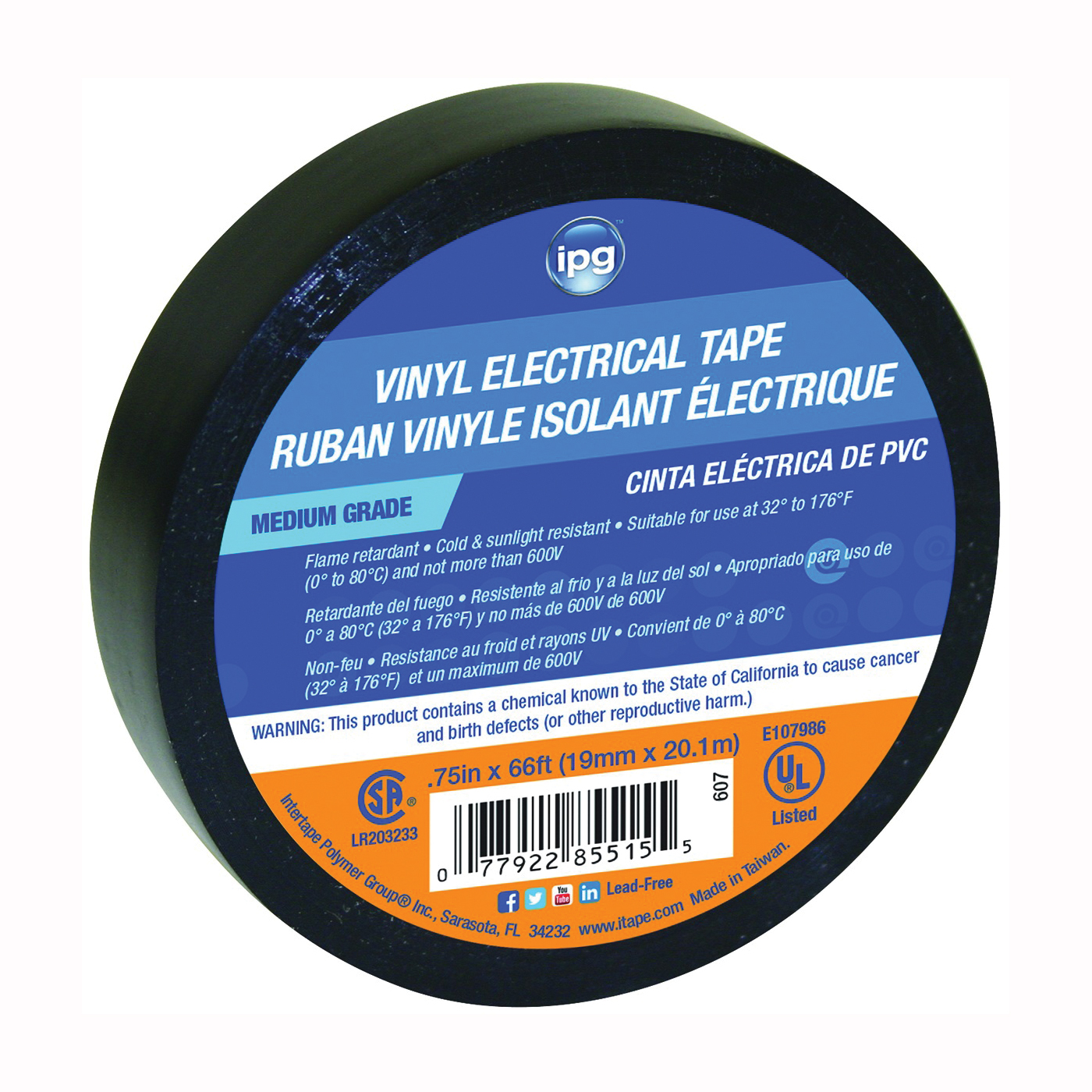 85835 Electrical Tape, 66 ft L, 3/4 in W, PVC Backing