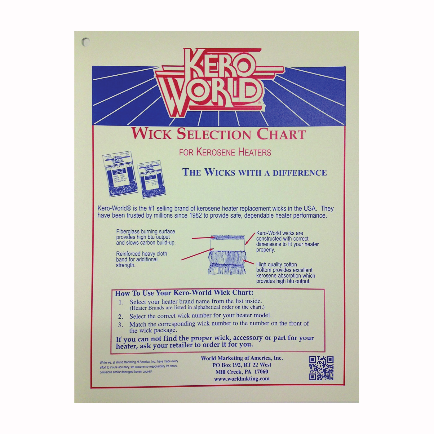 WC-2 Kerosene Heater Wick Chart