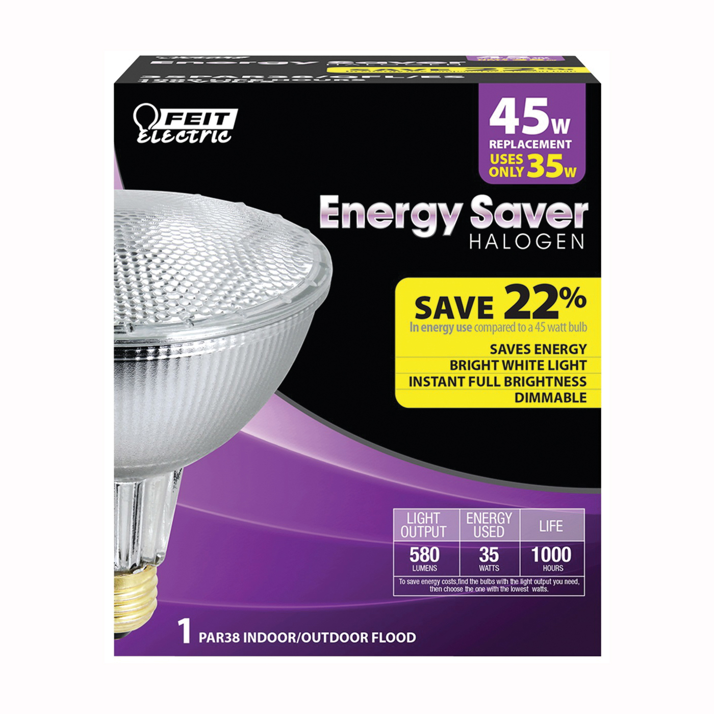 35PAR38/QFL/ES Halogen Bulb, 35 W, Medium E26 Lamp Base, PAR38 Lamp, Soft White Light, 580 Lumens
