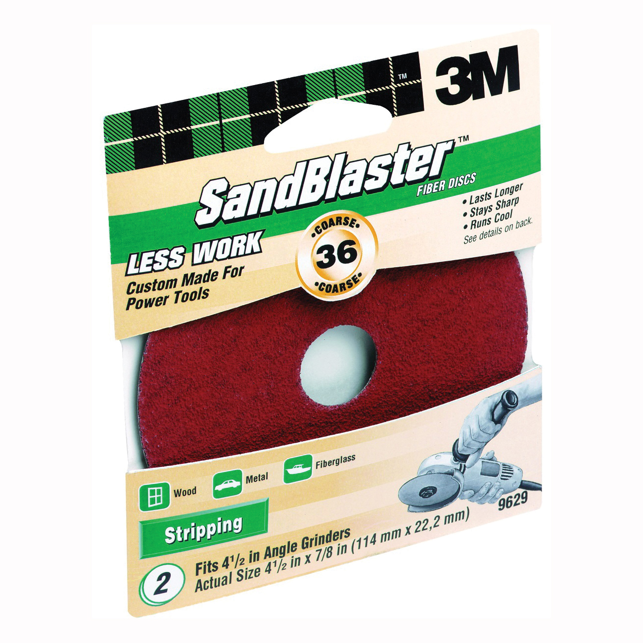 3M SandBlaster 9629 Sanding Disc, 4-1/2 in Dia, Coated, 36 Grit, Extra Coarse, Cubitron Mineral Abrasive