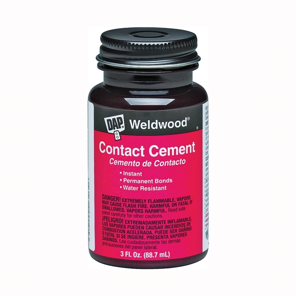 00107 Contact Cement, Liquid, Strong Solvent, Tan, 3 oz Bottle