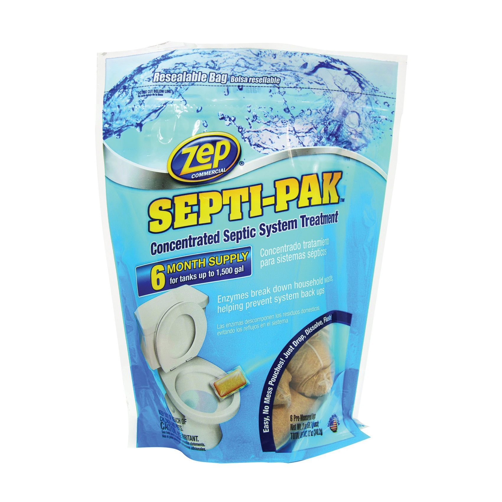 Septi-Pak Series ZSTP6 Septic System Treatment, Solid, Brown, Mild, 12 oz Pouch