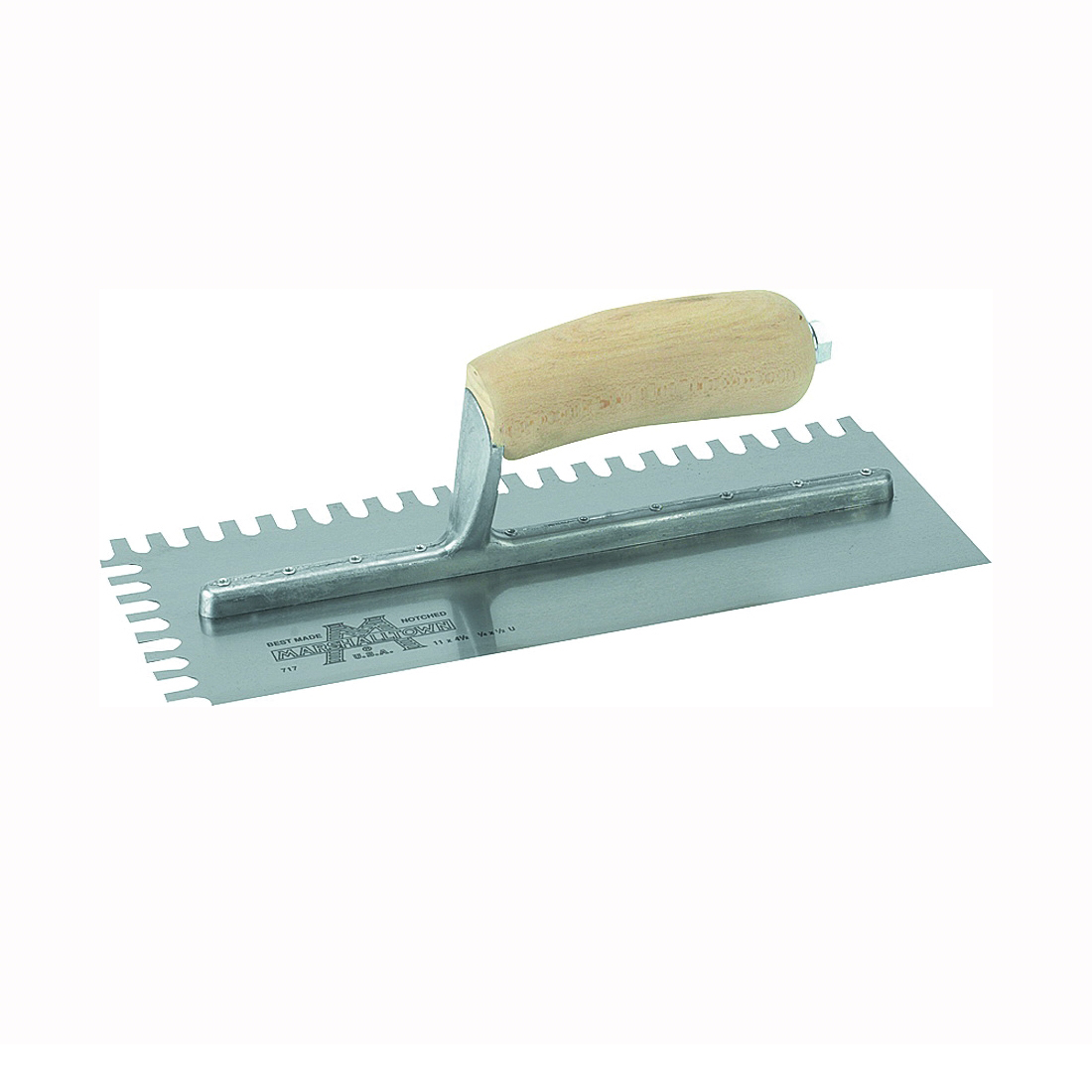 704S Trowel, 3/32 in W x 3/32 in D Notch, 11 in L, 4-1/2 in W, U Notch, Curved Handle