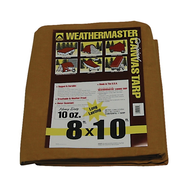 Weathermaster CA0810D Tarpaulin, 10 ft L, 8 ft W, Canvas, Tan