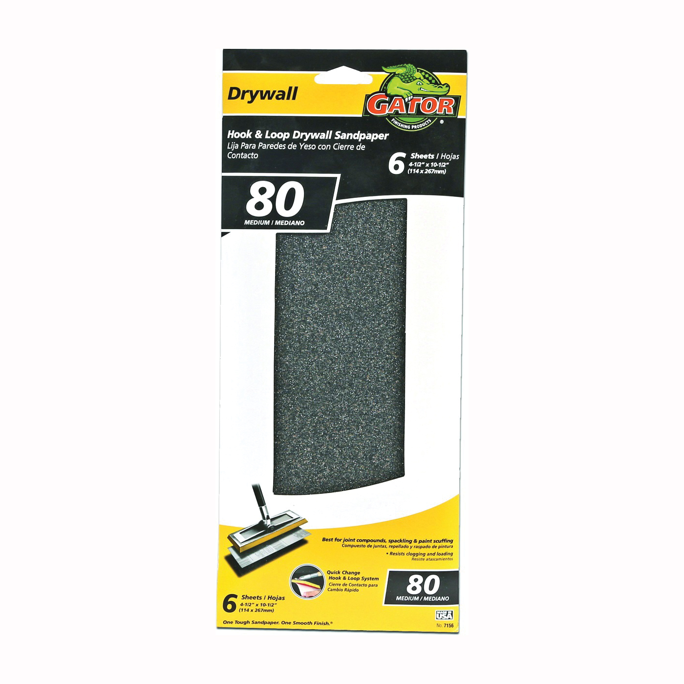 Gator 7156 Sandpaper, 10-1/2 in L, 4-1/2 in W, 80 Grit, M...