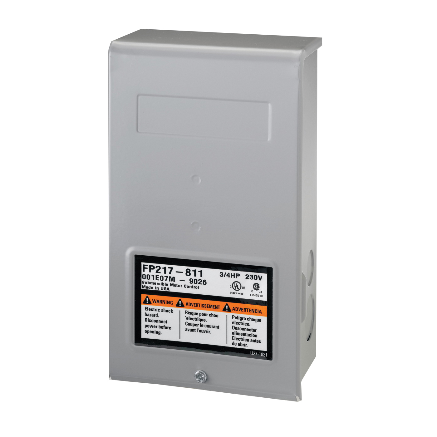 FP217-810 Control Box, 230 V, 0.5 hp, 3-Wire, Multiple Size Electrical Knockout, NEMA 3R Enclosure