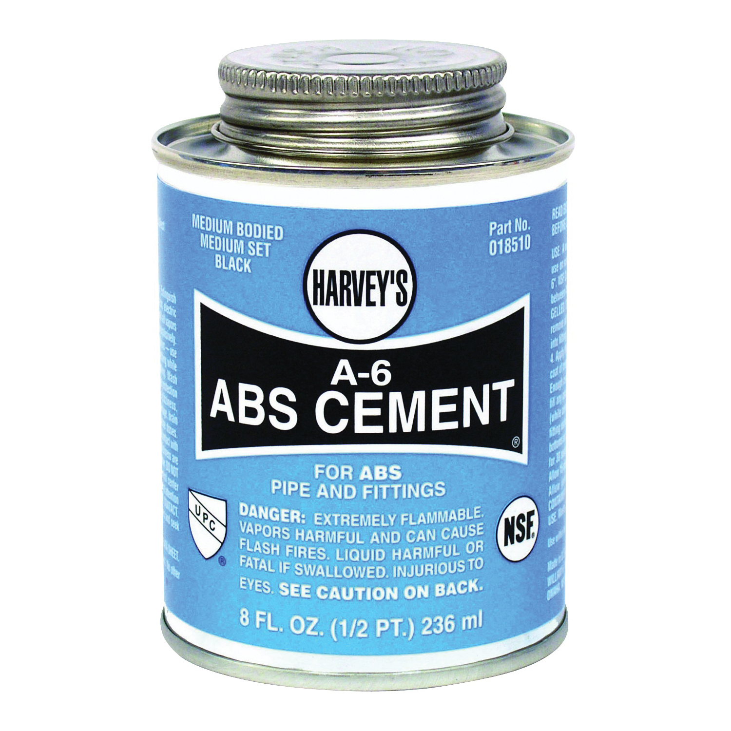 A-6 Series 018510-24 Solvent Cement, Opaque Liquid, Black, 8 oz Can