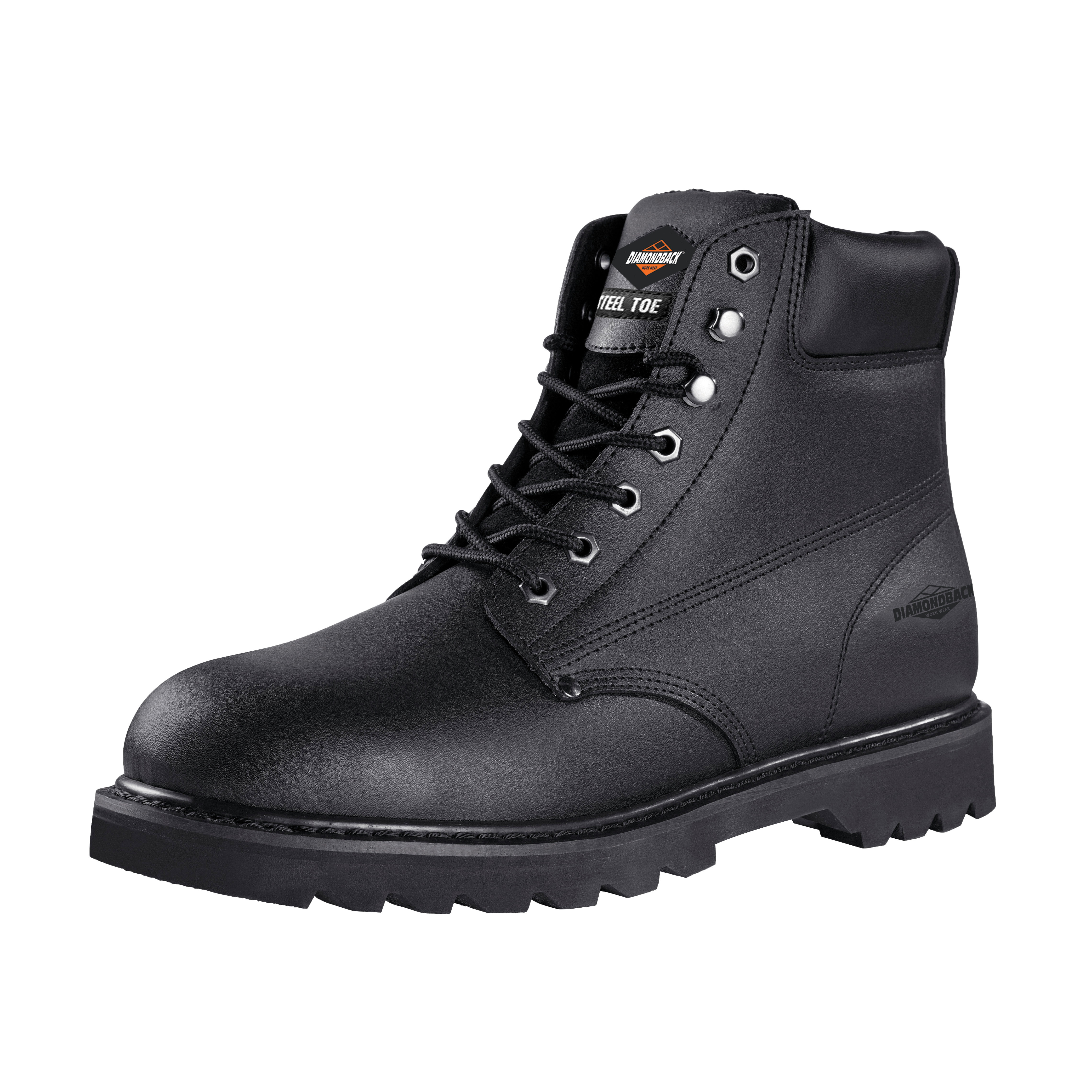 Work Boots, 8.5, Medium W, Black, Leather Upper, Lace-Up, Steel Toe, With Lining
