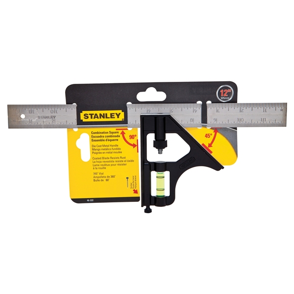 Stanley 46-222 Combination Square, 1 in W Blade, 12 in L Blade, SAE Graduation - 3