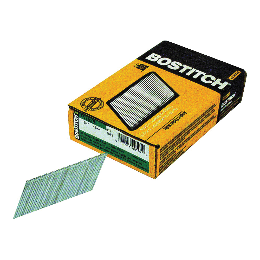 FN1528 Finish Nail, 1-3/4 in L, 15 Gauge, Galvanized Steel, Coated, Round Head, Smooth Shank