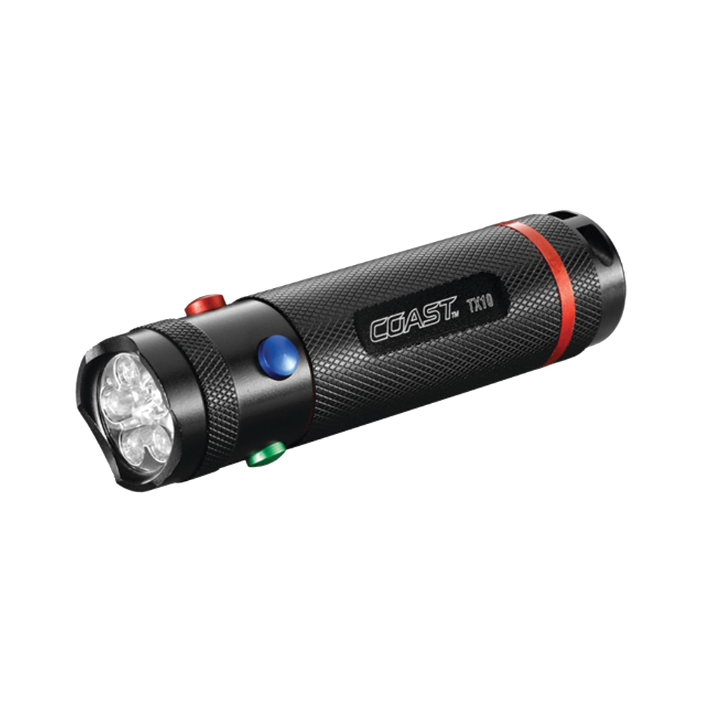 TT77364CP Quad Color Flashlight, AAA Battery, Alkaline Battery, LED Lamp, 80 Lumens, Utility Fixed Beam, Black