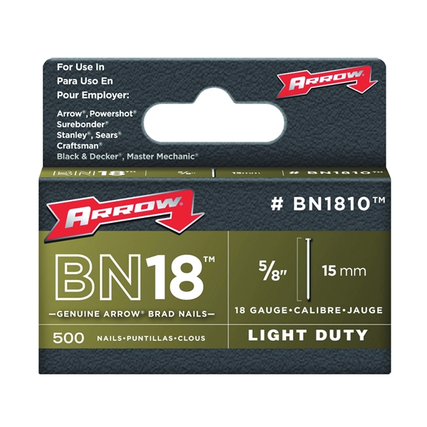 Arrow BN1810CS Brad Nail, 5/8 in L, Steel, Natural, Smooth Shank - 2