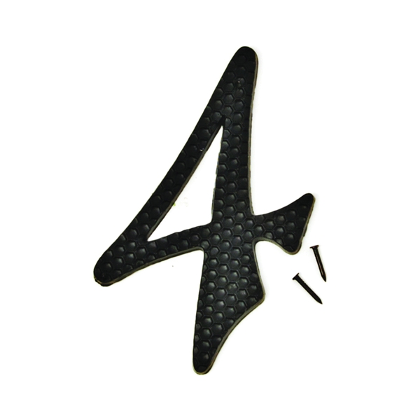 Hy-Ko DC-5/4 House Number, Character: 4, 4-3/4 in H Character, 2-3/4 in W Character, Black Character, Aluminum