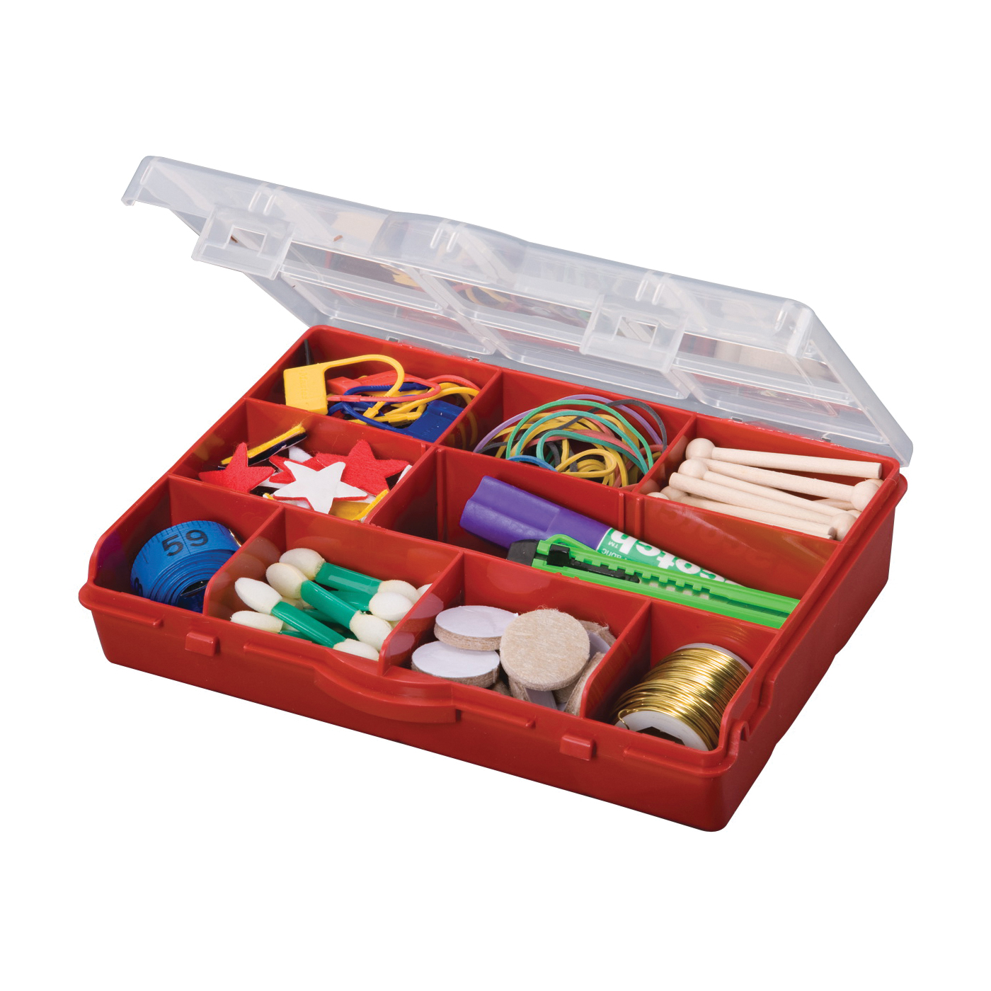 Stack-On SBR-10 Storage Box with Removable Dividers, Plastic, Red, 10-Compartment
