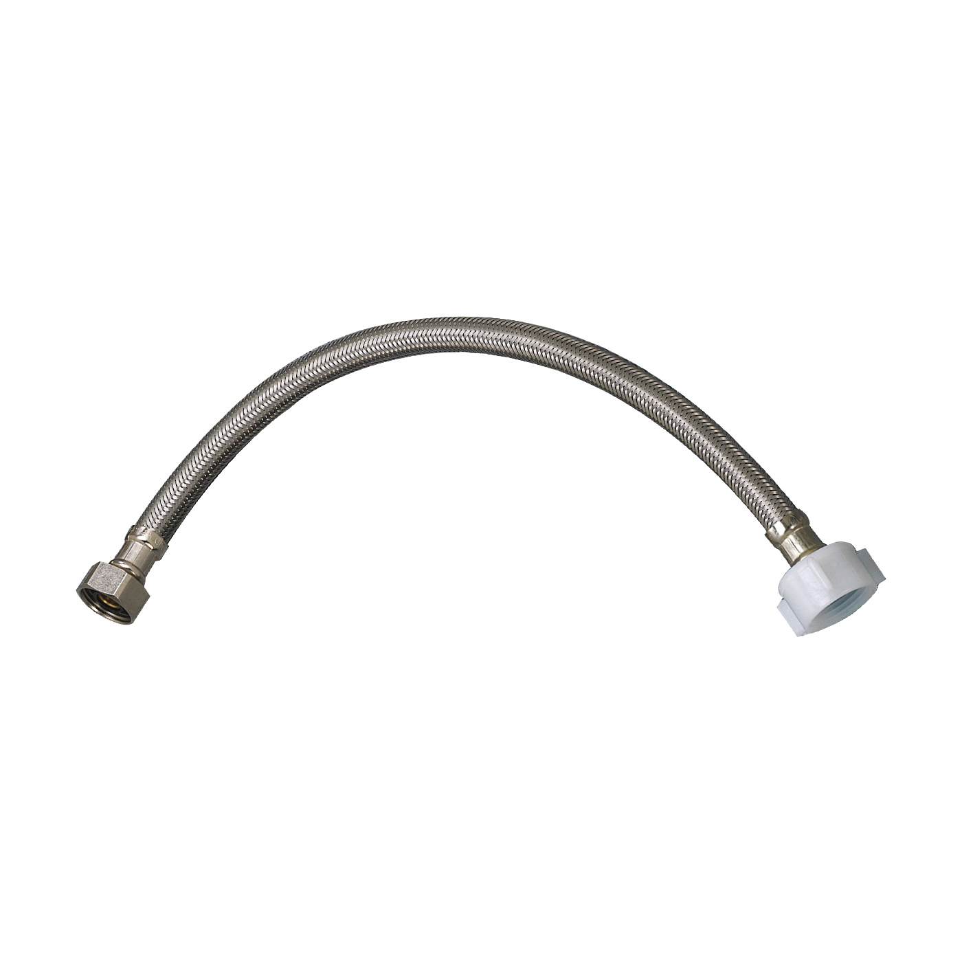 EZ Series PP23856 Toilet Supply Tube, 1/2 in Inlet, Flare Inlet, 7/8 in Outlet, Ballcock Outlet, Stainless Steel, 12 in L