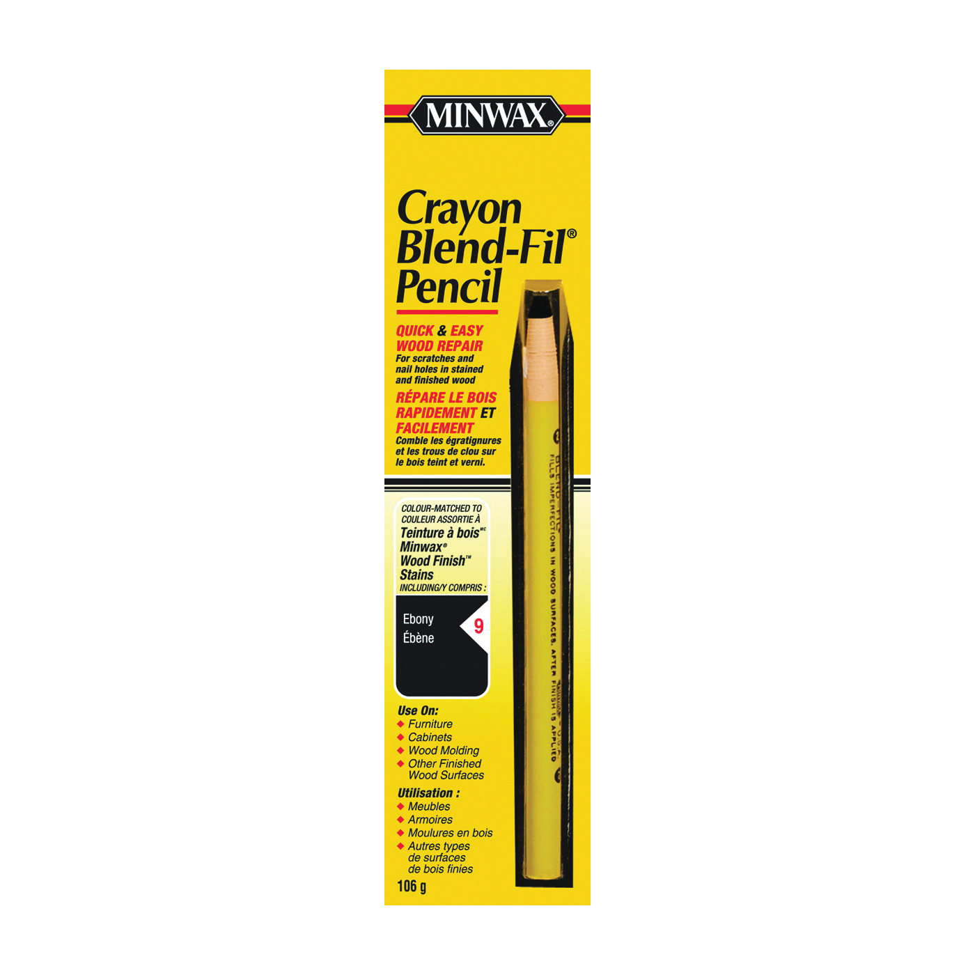 Minwax Blend-Fil 110096666 Wood Filler Pencil, Solid, Ebony/Jacobean, #9 - 1