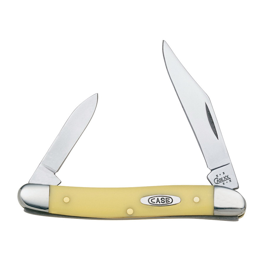Case 00109 Folding Pocket Knife, 2-1/2 in Clip, 1.87 in Pen L Blade, Vanadium Steel Blade, 2-Blade, Yellow Handle
