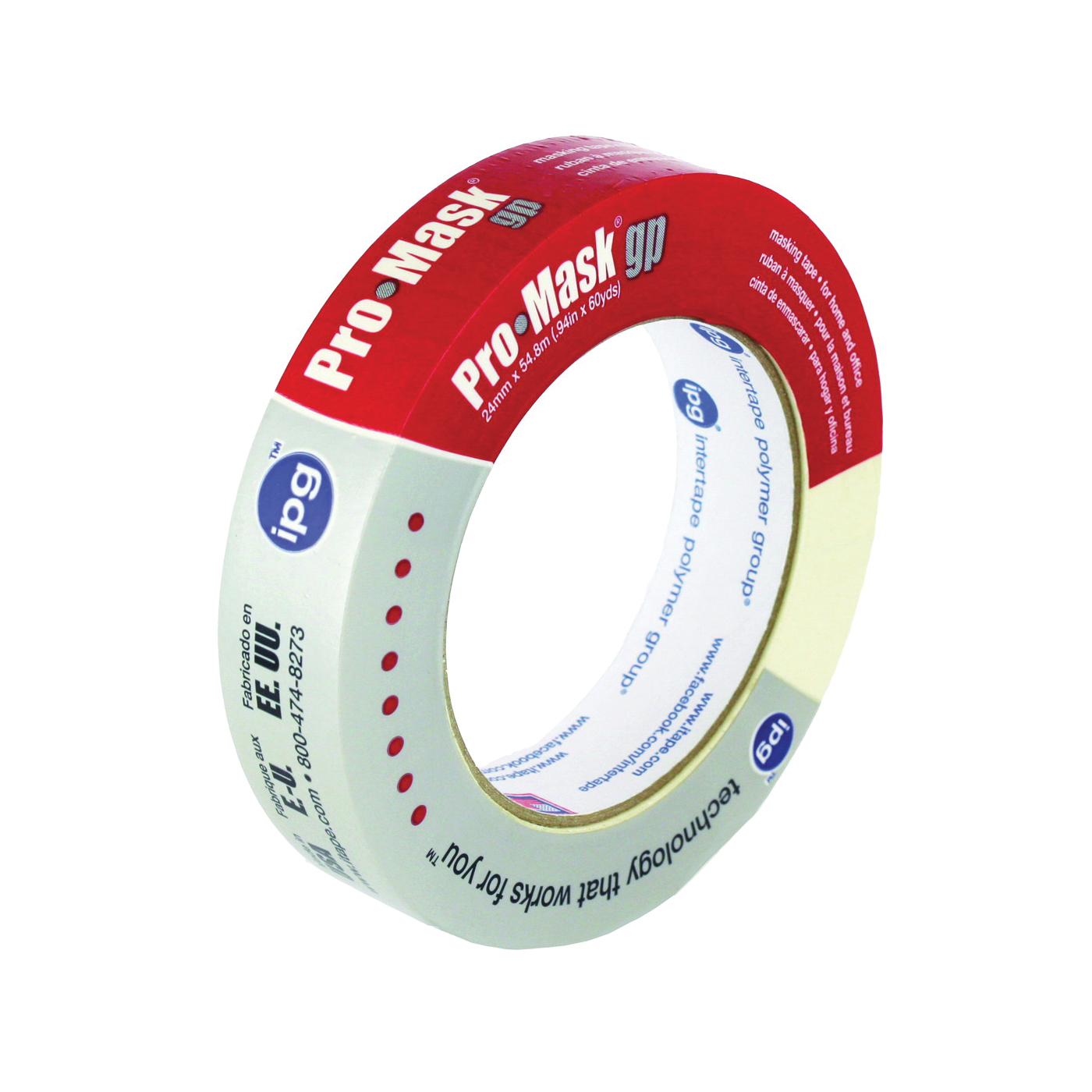 5101-1 Masking Tape, 60 yd L, 0.94 in W, Crepe Paper Backing, Beige