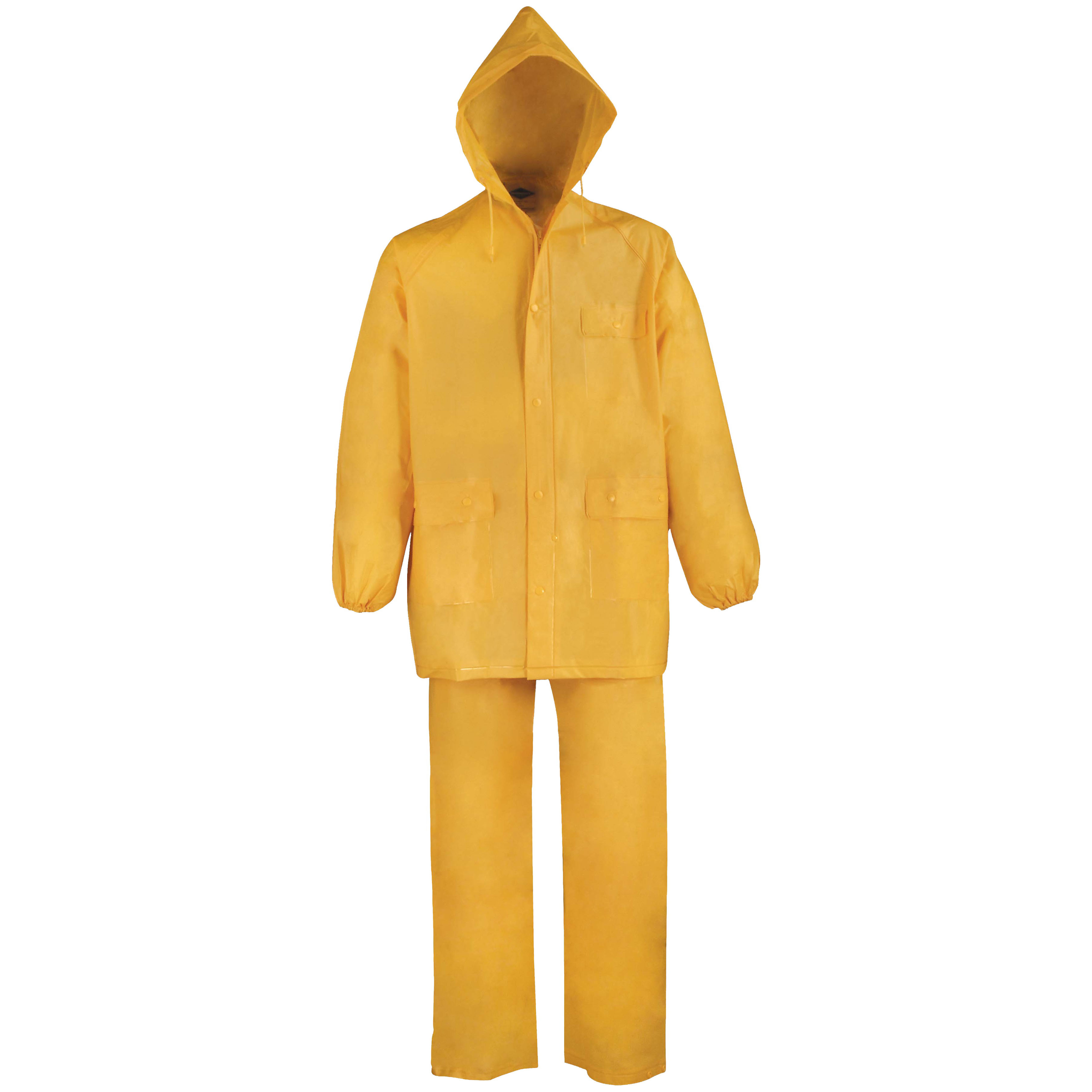 8127M Rain Suit, M, 28-1/2 in Inseam, PVC, Yellow, Drawstring Collar, Zipper with Storm Flap Closure