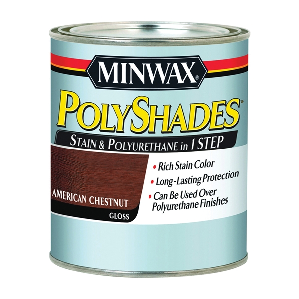 Minwax 214754444 Waterbased Polyurethane Stain, Gloss, Liquid, American Chestnut, 0.5 pt, Can - 1