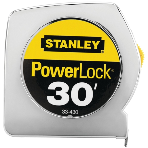 Stanley 33-430 Measuring Tape, 30 ft L Blade, 1 in W Blade, Steel Blade, ABS Case, Chrome Case - 1