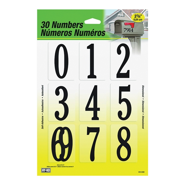 MM-200B Packaged Number Set, 2-3/8 in H Character, Black Character, Plastic