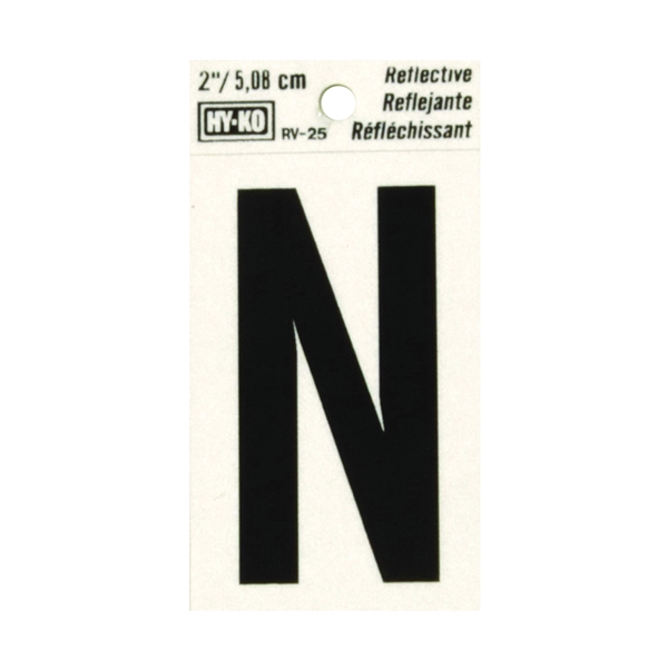 RV-25/N Reflective Letter, Character: N, 2 in H Character, Black Character, Silver Background, Vinyl