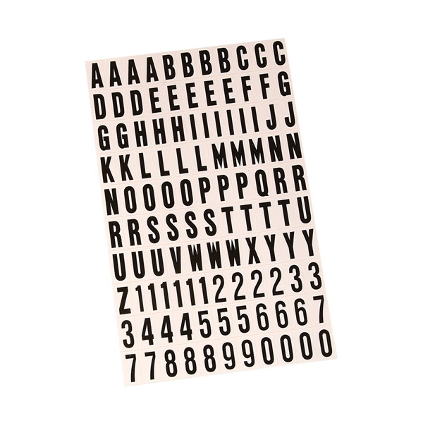 MM-6 Packaged Number and Letter Set, 3/4 in H Character, Black Character, White Background, Vinyl