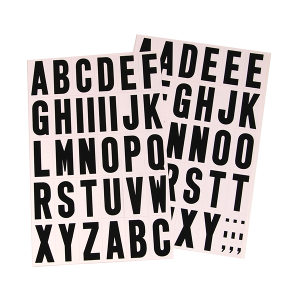 MM-7L Packaged Letter Set, 1-3/4 in H Character, Black Character, White Background, Vinyl