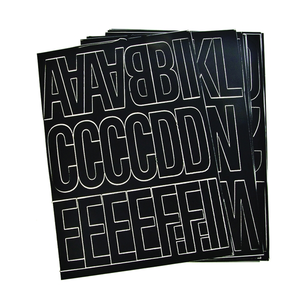 30035 Die-Cut Number and Letter Set, 3 in H Character, Black Character, Black Background, Vinyl