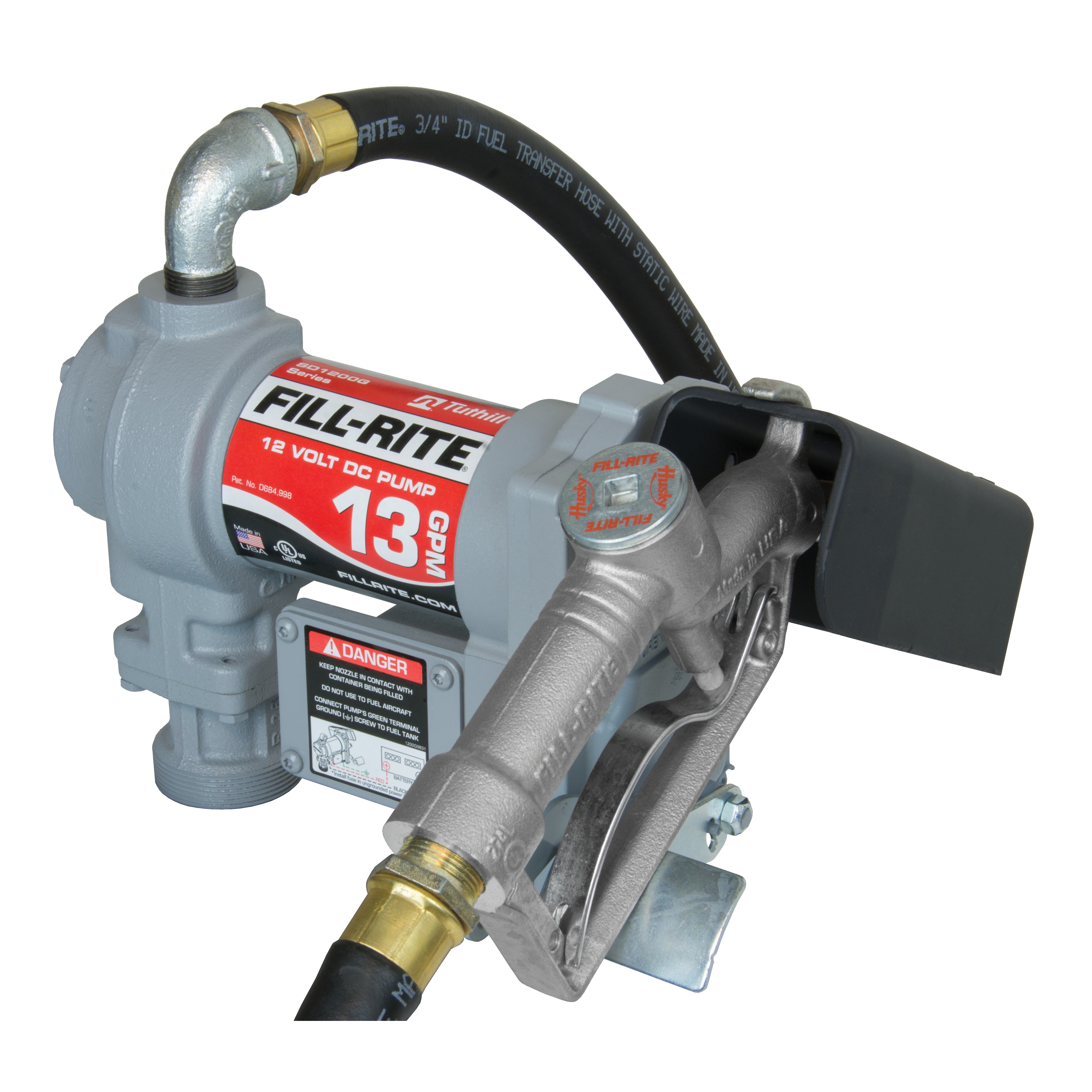SD1202G/SD1202 Fuel Transfer Pump, Motor: 1/4 hp, 12 VDC, 20 A, 30 min Duty Cycle, 3/4 in Outlet, 13 gpm
