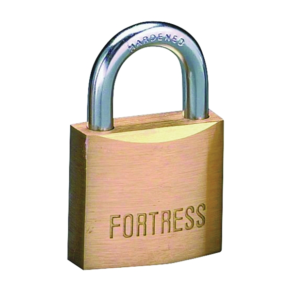 Fortress Series 1840D Padlock, Keyed Different Key, 1/4 in Dia Shackle, Steel Shackle, Solid Brass Body