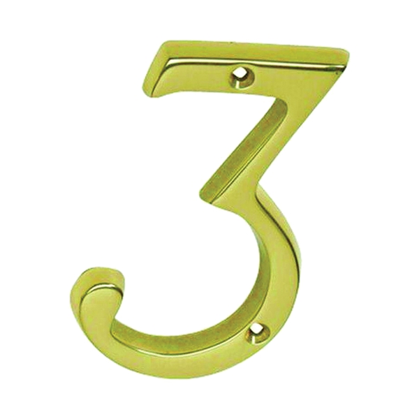 CS2-3036-605 #3 House Number, Character: 3, 4 in H Character, Brass Character, Brass