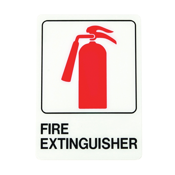 Hy-Ko D-16 Graphic Sign, Fire Extinguisher, Black Legend, Plastic, 5 in W x 7 in H Dimensions