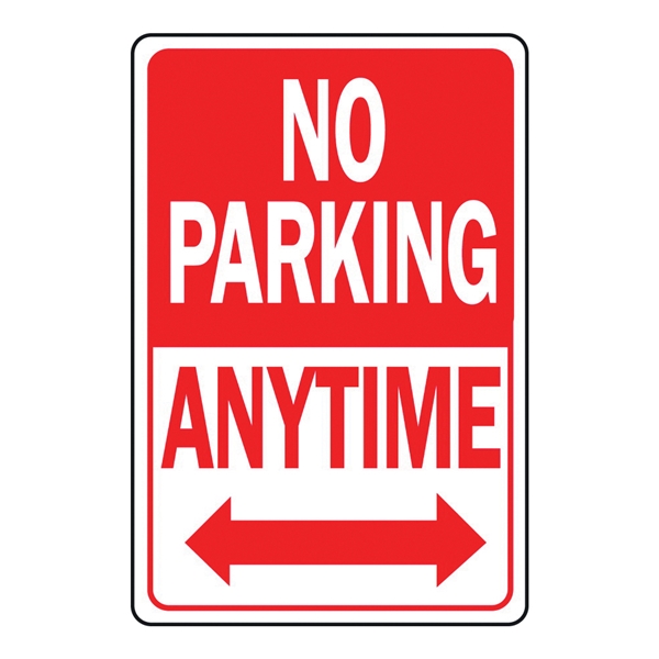 HW-1 Parking Sign, Rectangular, NO PARKING ANYTIME, Red/White Legend, Red/White Background, Aluminum