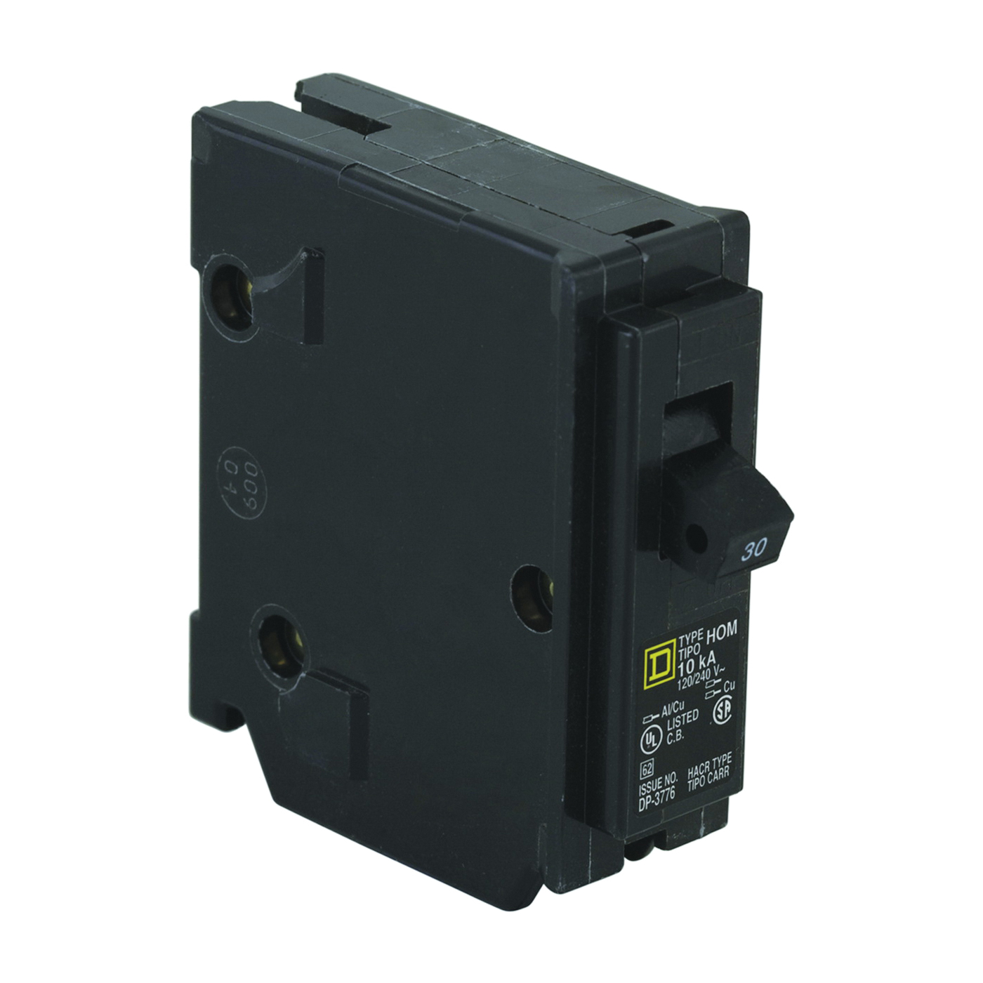 Square D Homeline HOM130CP Circuit Breaker, Miniature, 30 A, 1-Pole, 120 V, Fixed Trip, Plug-In Mounting, Black - 1