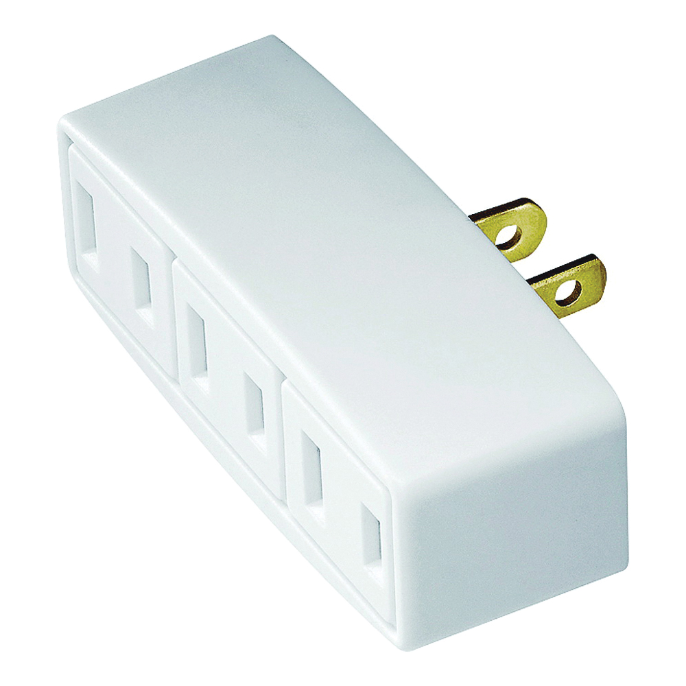 1747W-BOX Outlet Adapter, 2 -Pole, 15 A, 125 V, 3 -Outlet, NEMA: NEMA 1-15R, White