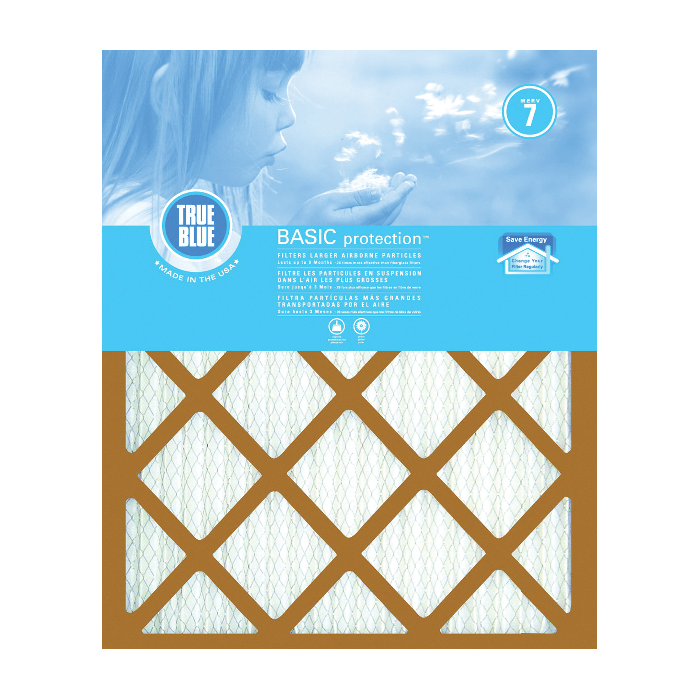 True Blue 214251 Air Filter, 25 in L, 14 in W, 7 MERV, Cardboard Frame