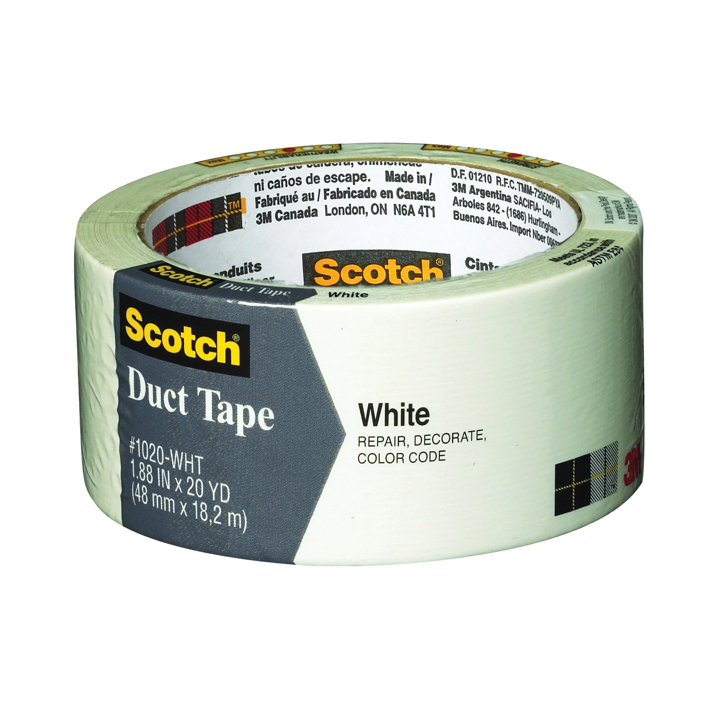 3920-WH Duct Tape, 20 yd L, 1.88 in W, White