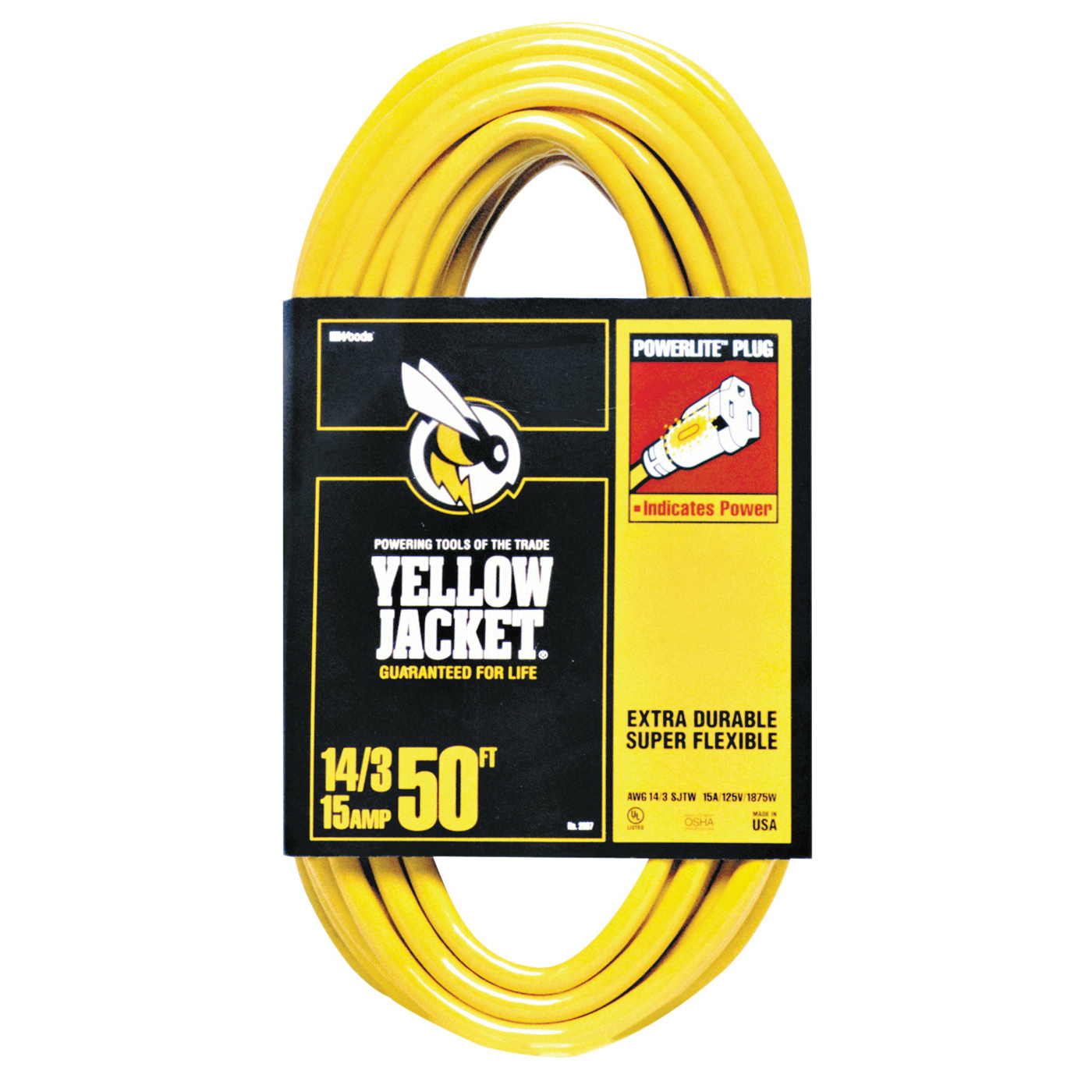 CCI 2887 Extension Cord, 14 AWG Cable, 50 ft L, 15 A, 125 V, Yellow
