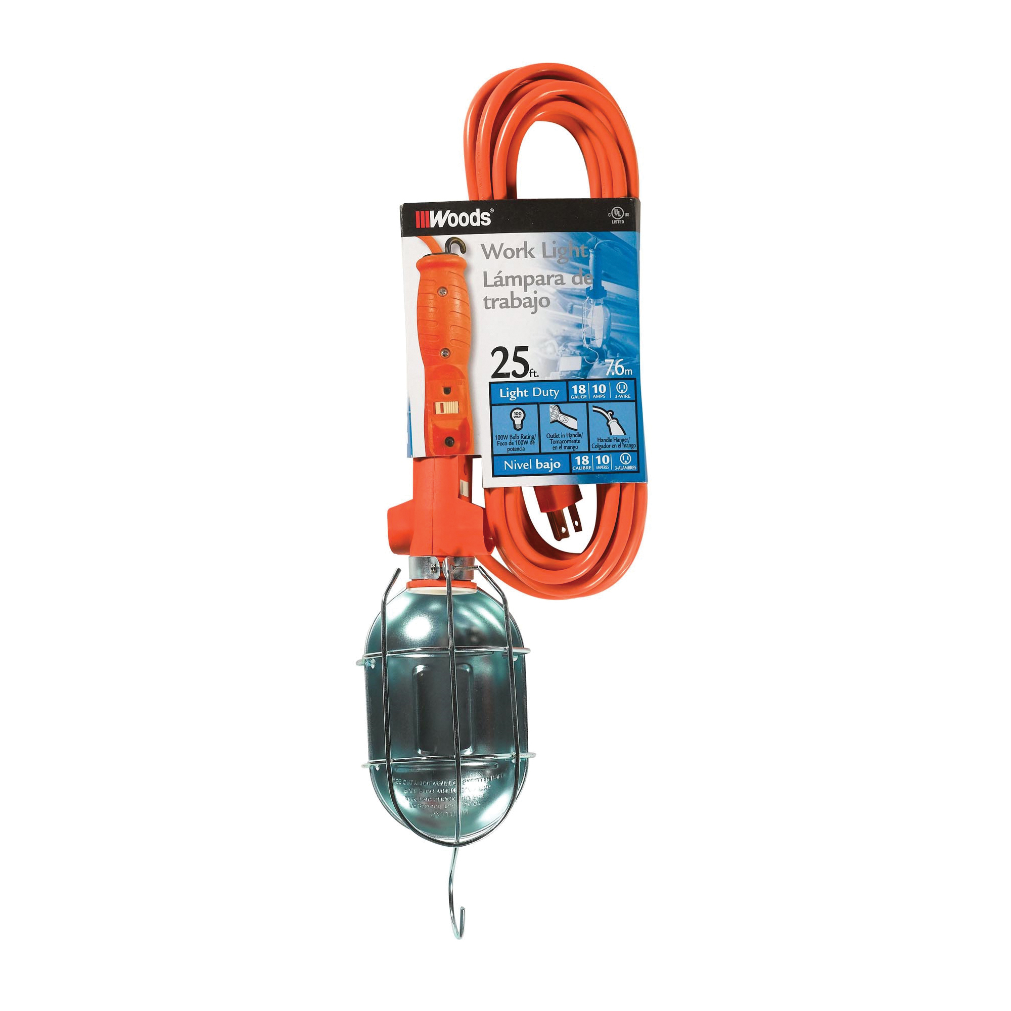 0681 Work Light with Outlet and Metal Guard, 9 A, 120 V, Orange
