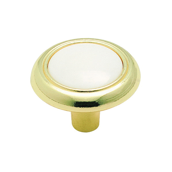 244WPB Cabinet Knob, 15/16 in Projection, Plastic/Zinc, Polished Brass