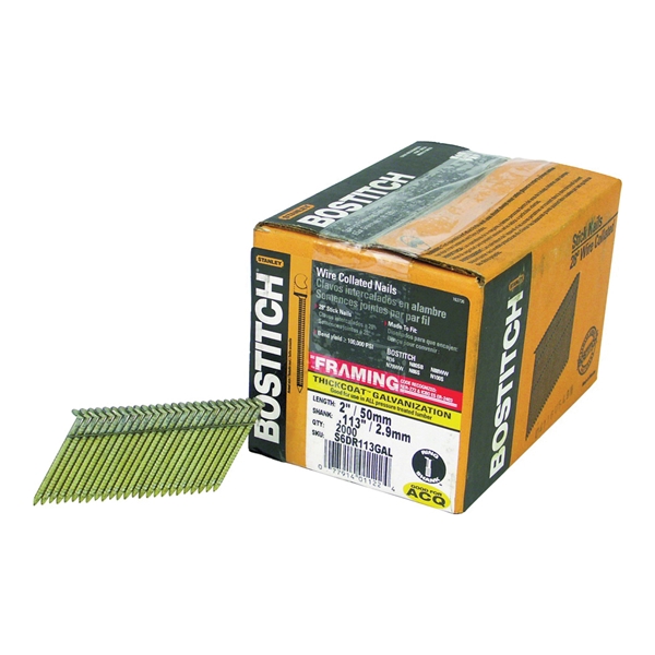 S6DR113GAL-FH Framing Nail, 2 in L, 12 Gauge, Steel, Thick Coat, Full Round Head, Ring Shank