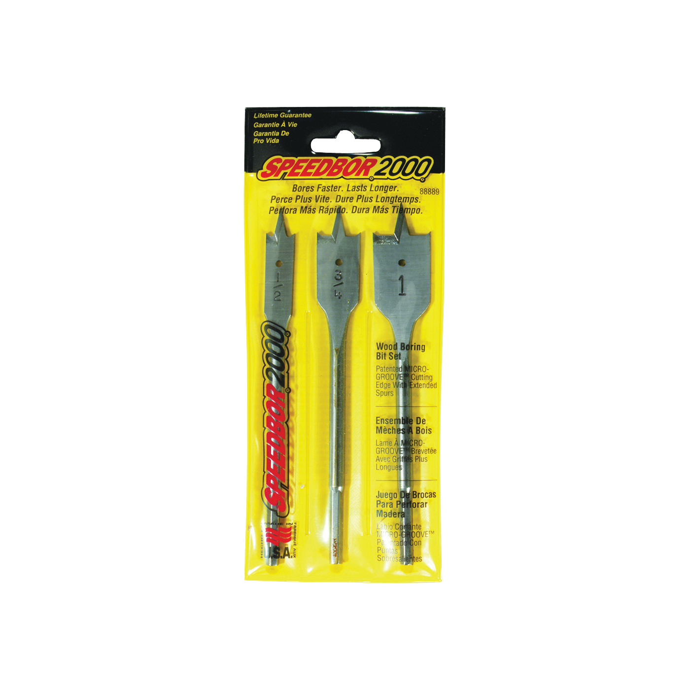 88889 Spade Bit Set, Standard, 3-Piece, HSS