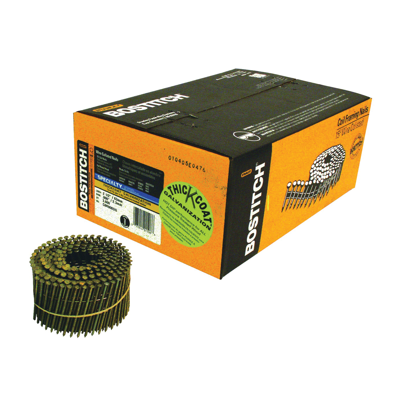 C8R90BDG Siding Nail, 2-1/2 in L, Steel, Thickcoat, Full Round Head, Ring Shank