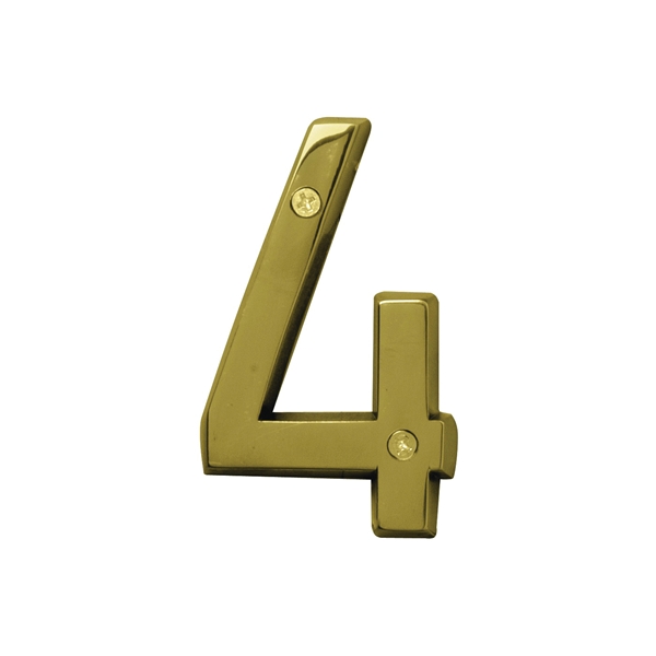 HY-KO Prestige BR-42PB/4 House Number, Character: 4, 4 in H Character, Brass Character, Brass - 1