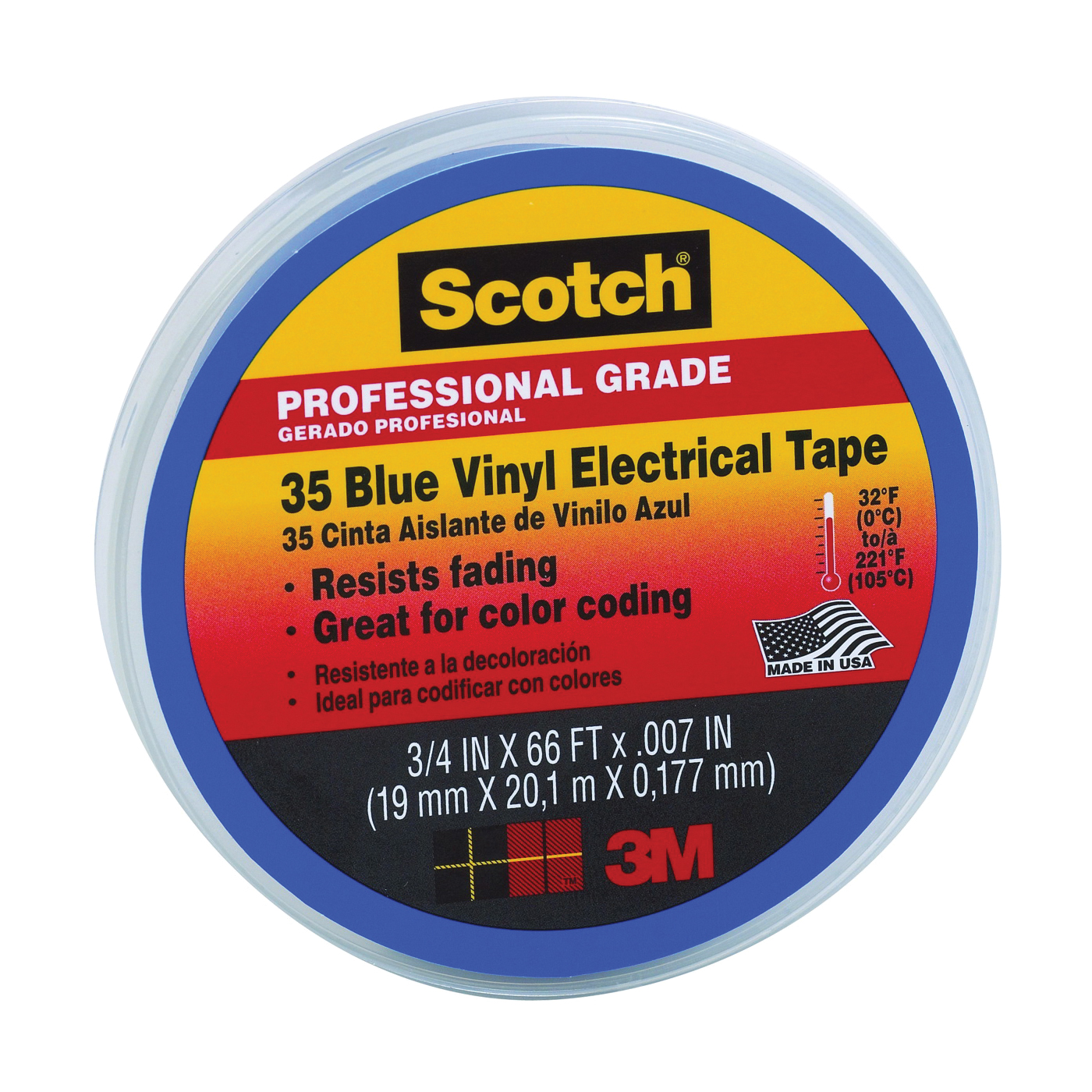 10836-DL-10 Electrical Tape, 66 ft L, 3/4 in W, PVC Backing, Blue