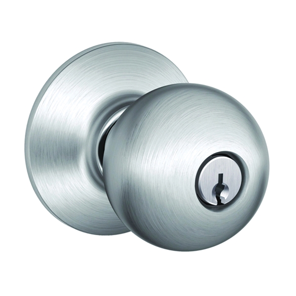 Schlage F Series F51A CSVORB626KA4 Entry Knob, Orbit, Knob Handle, Satin Chrome, Metal, C Keyway, 2-3/4 in Dimensions