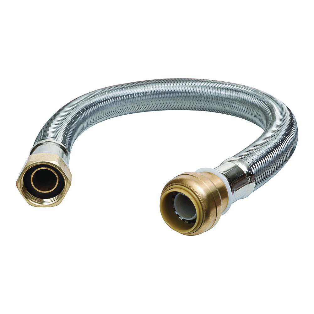 U3088FLEX24LF Braided Flexible Water Heater Connector, 3/4 in, FIP, Stainless Steel, 24 in L