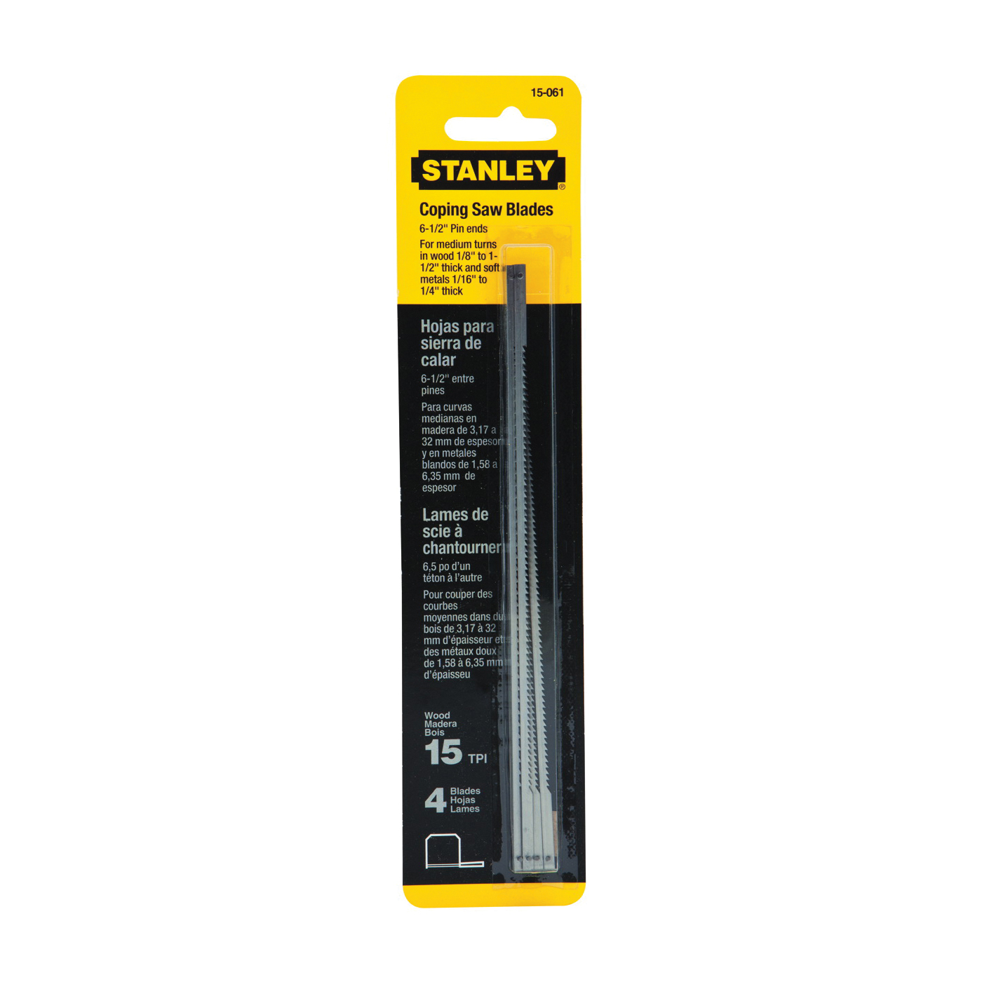 Stanley 15-061 Coping Saw Blade, 6-1/4 in L, 15 TPI, HCS Cutting Edge - 1